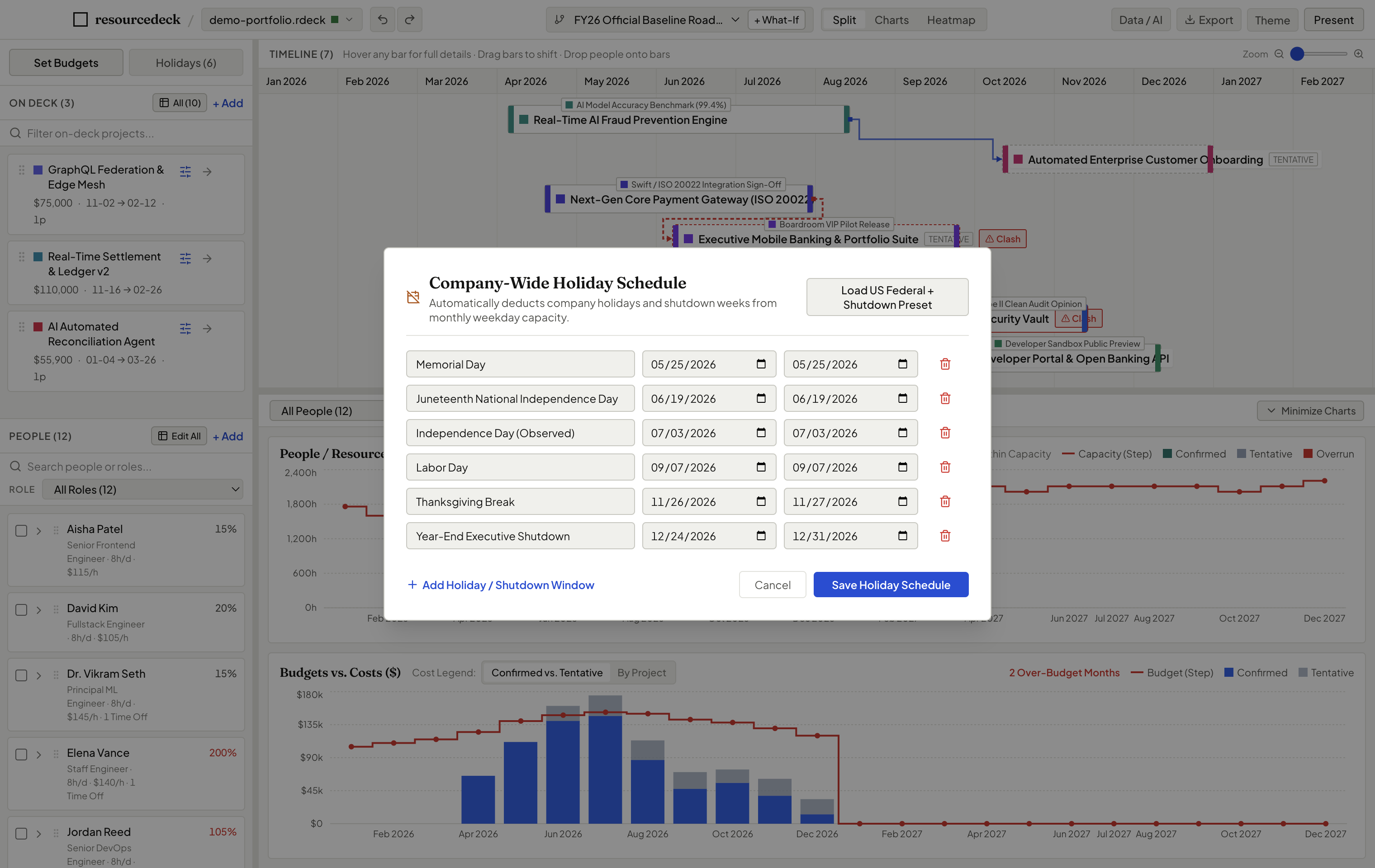 resourcedeck Company-Wide Holiday Schedule and PTO Manager